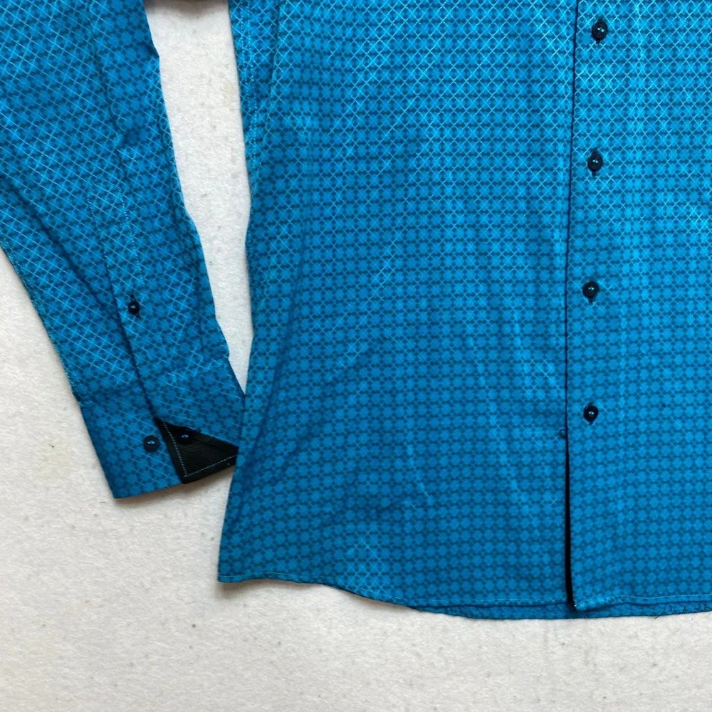 Barabas Shirt Mens XL Teal Blue Long Sleeve Button Down Medallion Geometric